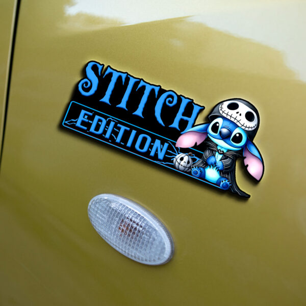 Stitch as Jack Halloween Edition Laser Engraved or 3D Inlayed Car Name Badge - Image 3