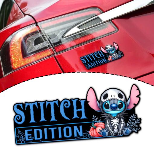 Stitch as Jack Halloween Version 2 Edition Laser Engraved or 3D Inlayed Car Name Badge