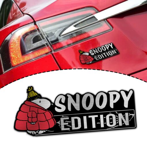 Snoopy In Puffer Coat Edition Laser Engraved or 3D Inlayed Car Name Badge