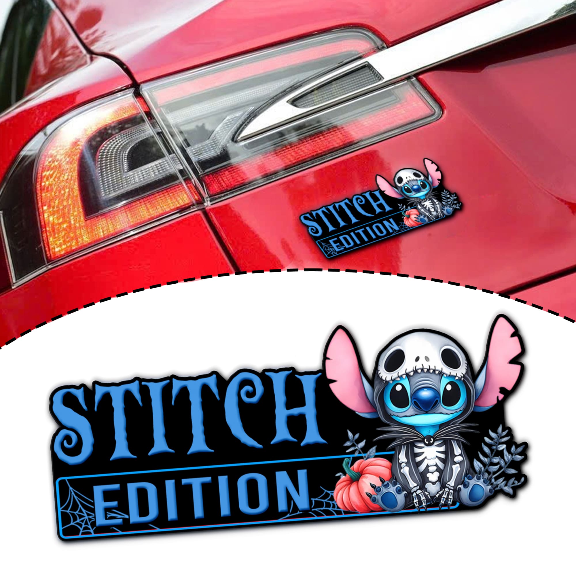 Stitch as Jack Halloween Version 2 Edition Laser Engraved or 3D Inlayed Car Name Badge