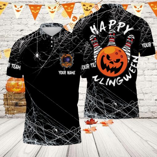 Personalized Name And Team Name Happy Bowlingween Halloween Bowling Regular Regular Polo Shirt
