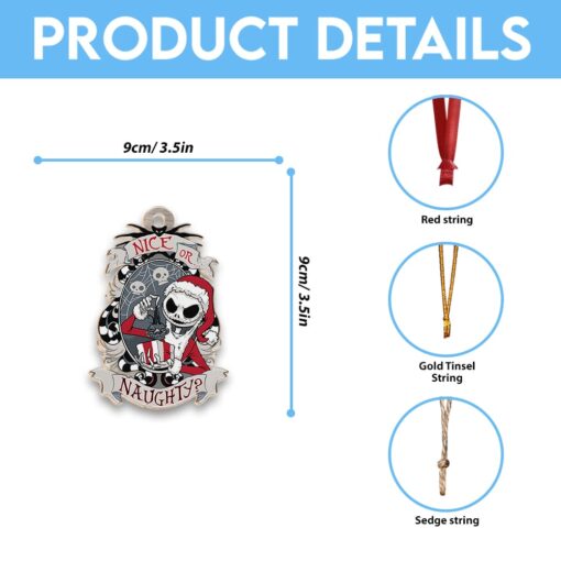 Nightmare Before Christmas Jack Skelllington Naughty or Nice Christmas Wood Ornament - Image 3