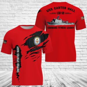 US Navy USS Carter Hall LSD-50 Command Fitness Leader Red 3D Shirt