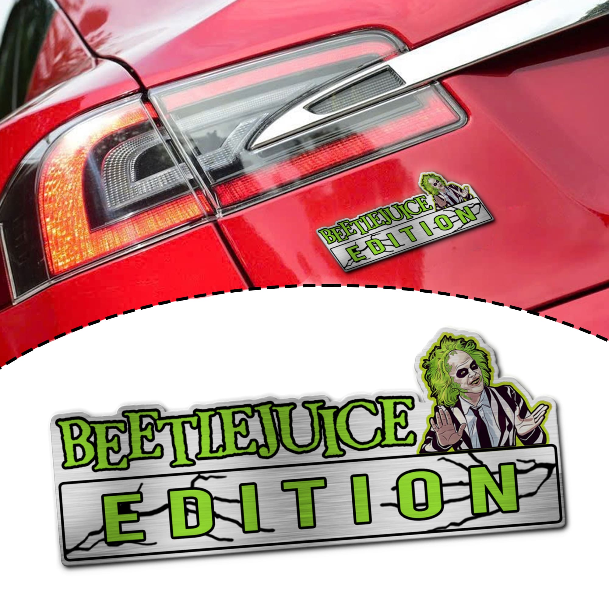 Beetlejuice Edition Laser Engraved or 3D Inlayed Car Name Badge