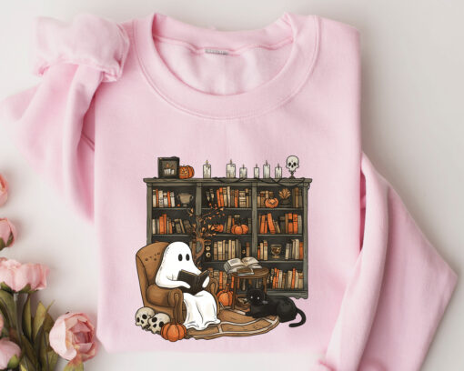 Retro Ghost Reading Books Sweatshirt - Image 2