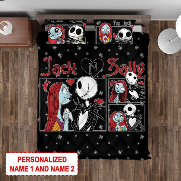 Personalized Jack and Sally The Nightmare Before Christmas Quilt Bedding Set - Image 2