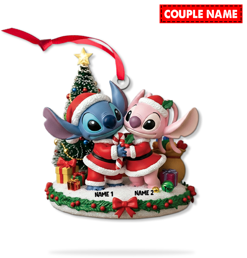 Personalized Stitch And Angel Couple Christmas Ornament - Image 6