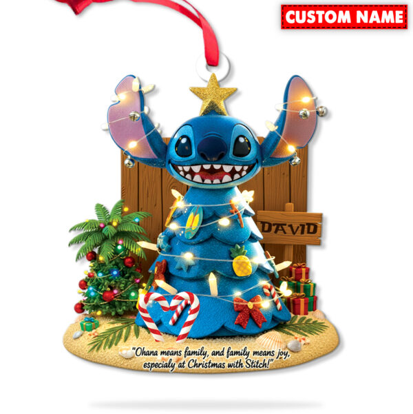 Personalized Stitch With Christmas Light On The Beach Christmas Ornament - Image 7
