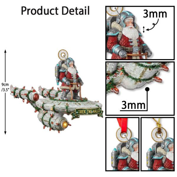 Star Trek NCC-1701 Trek The Halls With Christmas Lights And Santa Christmas Ornament - Image 6