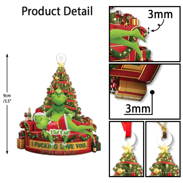 Personalized Green Monster Couple I  Love You - Either Way Works Christmas Ornament - Image 7