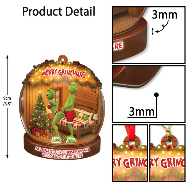 Personalized Green Monster Couple All I Want For Christmas Are Your Two Bt Cheeks Christmas Ornament - Image 5