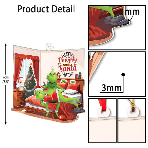 Personalized Green Monster Couple Let's Be Naughty And Save Santa The Trip Christmas Ornament - Image 6