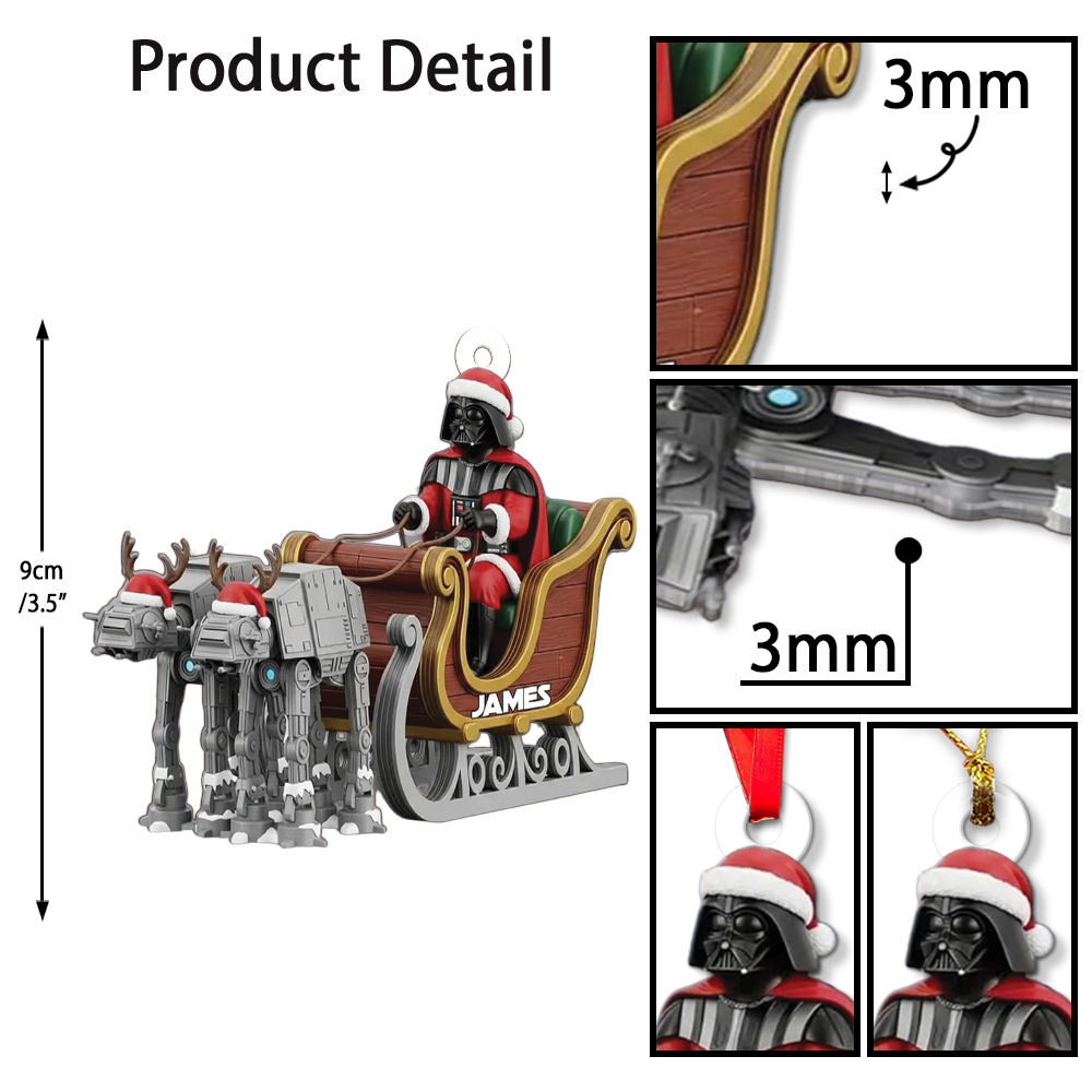 Personalized Darth Vader with AT-AT Reindeer Christmas Ornament - Image 5