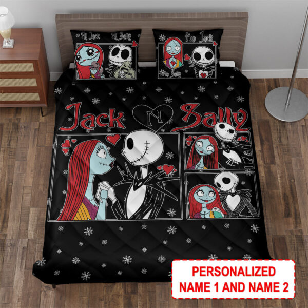 Personalized Jack and Sally The Nightmare Before Christmas Quilt Bedding Set - Image 3