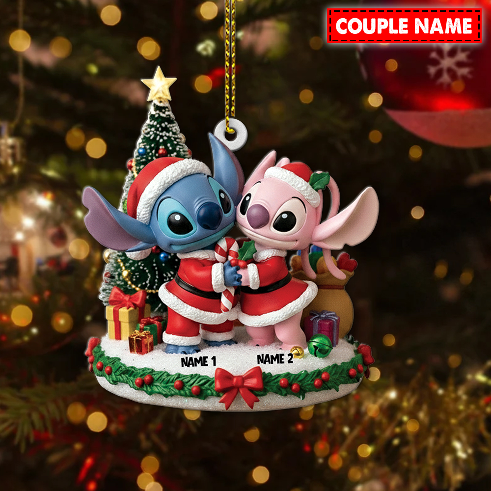 Personalized Stitch And Angel Couple Christmas Ornament - Image 4