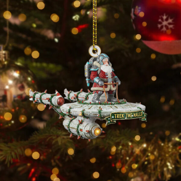 Star Trek NCC-1701 Trek The Halls With Christmas Lights And Santa Christmas Ornament