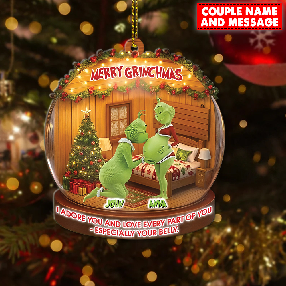 Personalized Green Monster Couple I Adore You And Love Every Part Of You Christmas Ornament