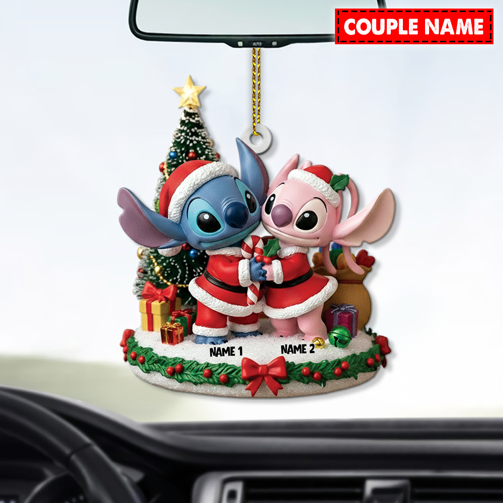 Personalized Stitch And Angel Couple Christmas Ornament - Image 3