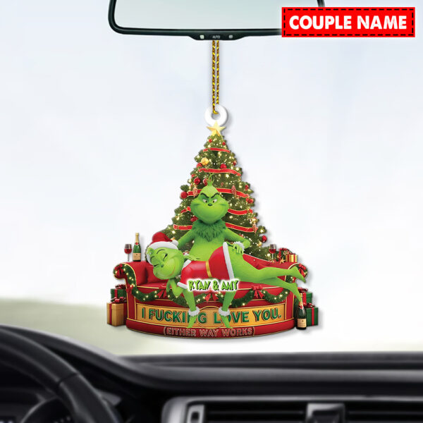 Personalized Green Monster Couple I  Love You - Either Way Works Christmas Ornament - Image 4