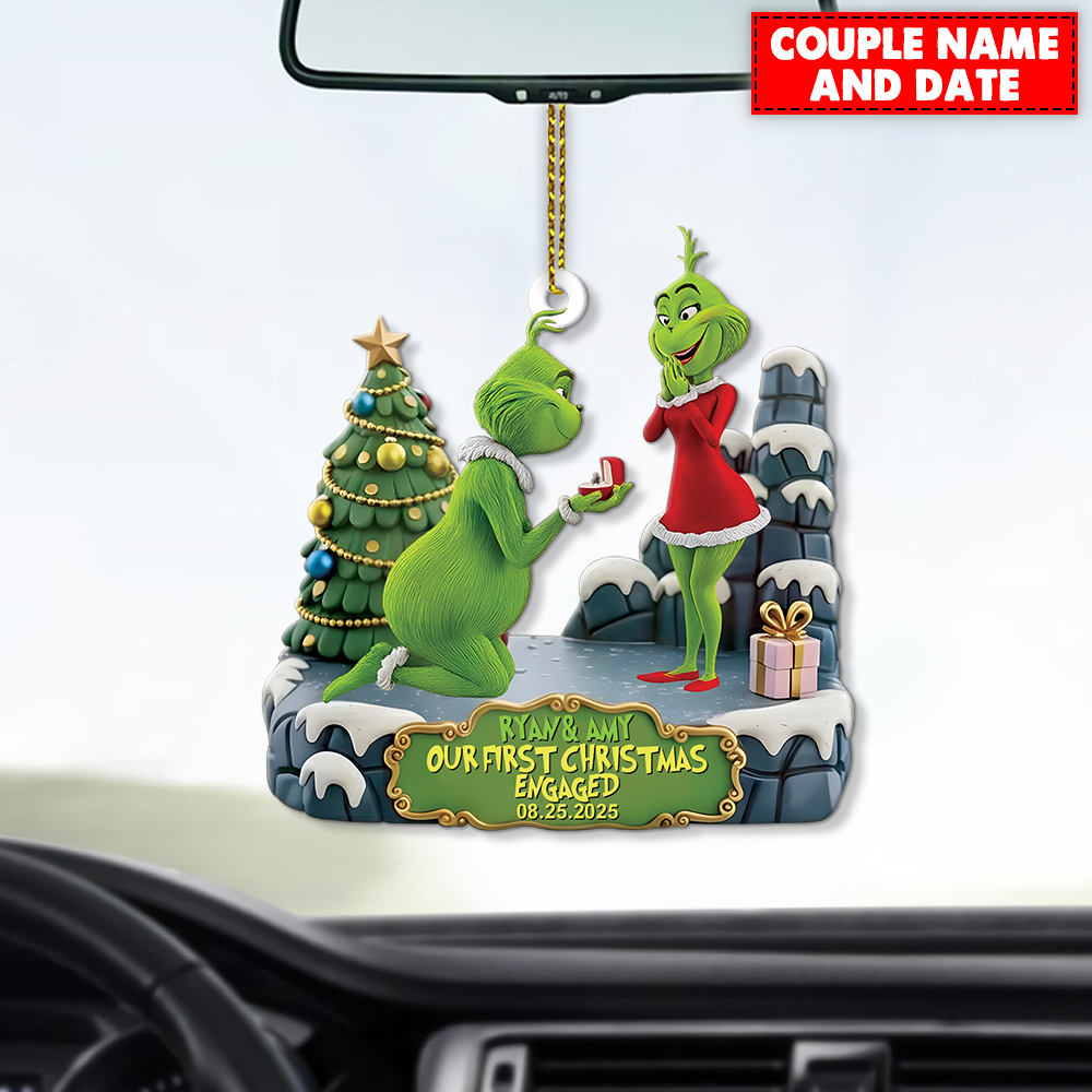 Personalized Green Monster Couple Our First Christmas Engaged Christmas Ornament - Image 4