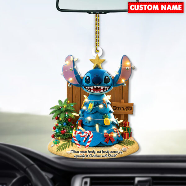 Personalized Stitch With Christmas Light On The Beach Christmas Ornament - Image 4