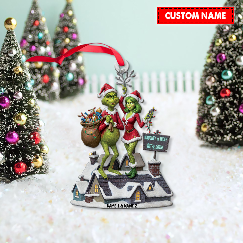 Personalized Grinch Naughty Or Nice Couple Christmas Ornament - Image 2