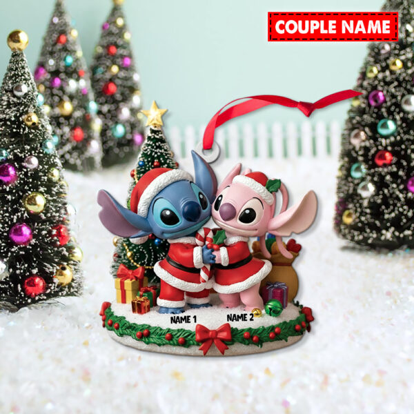 Personalized Stitch And Angel Couple Christmas Ornament - Image 2