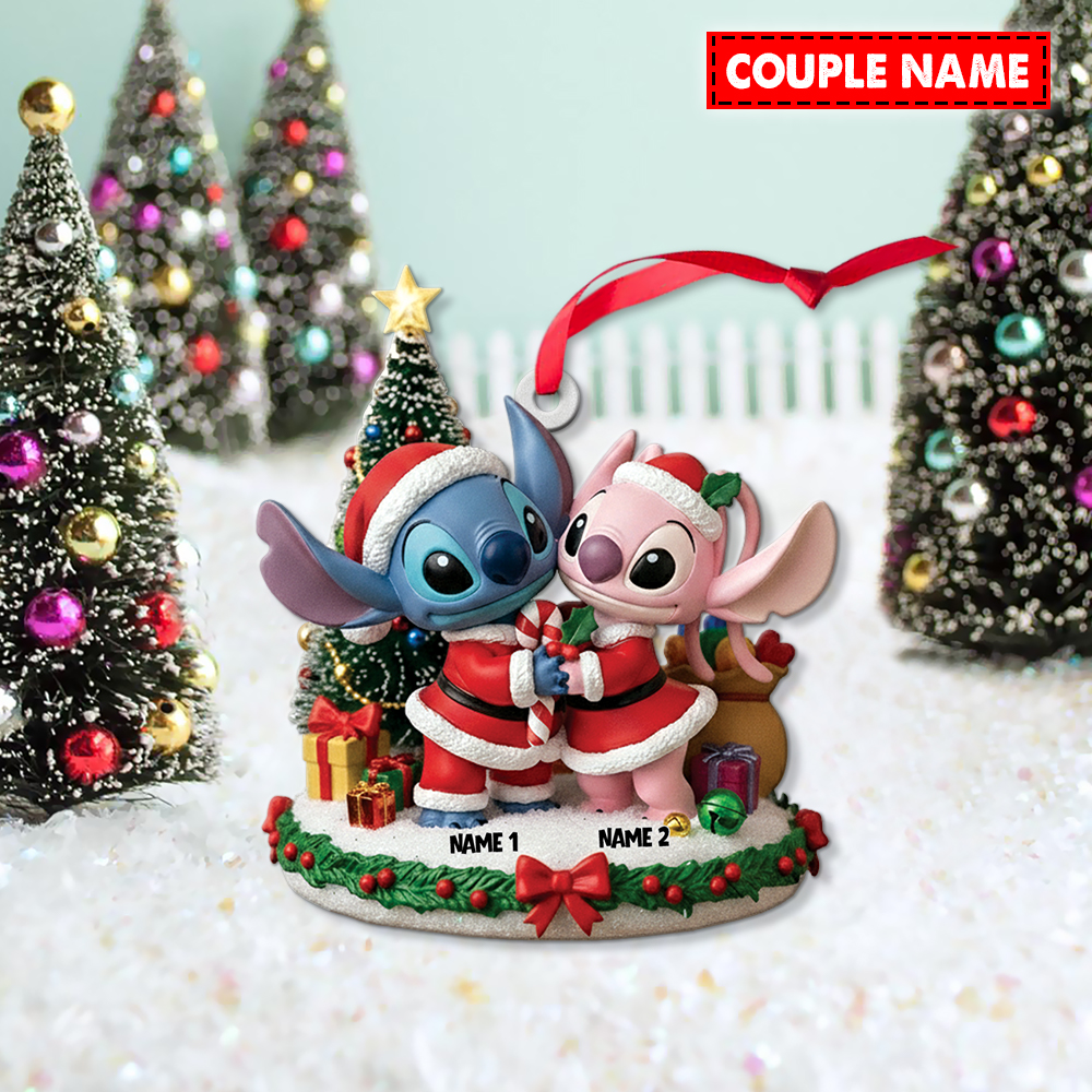 Personalized Stitch And Angel Couple Christmas Ornament - Image 2