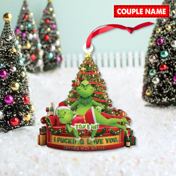 Personalized Green Monster Couple I  Love You - Either Way Works Christmas Ornament - Image 3