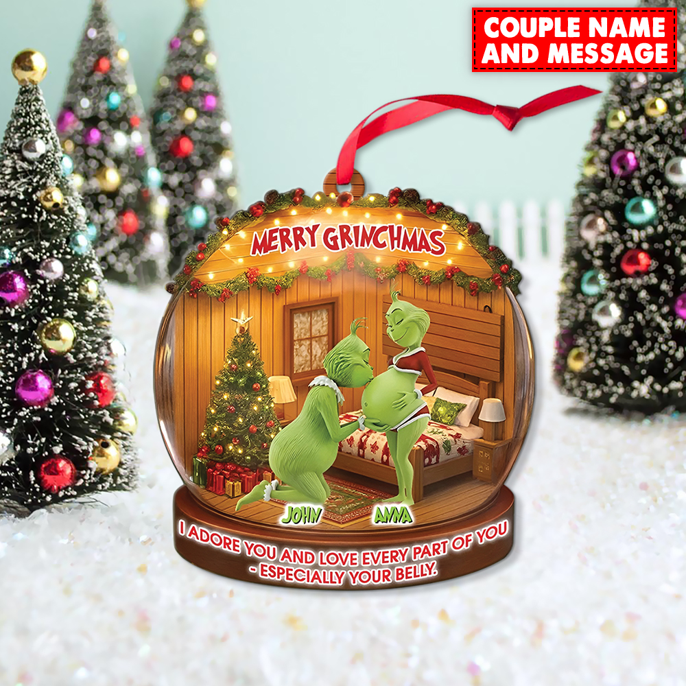 Personalized Green Monster Couple I Adore You And Love Every Part Of You Christmas Ornament - Image 3