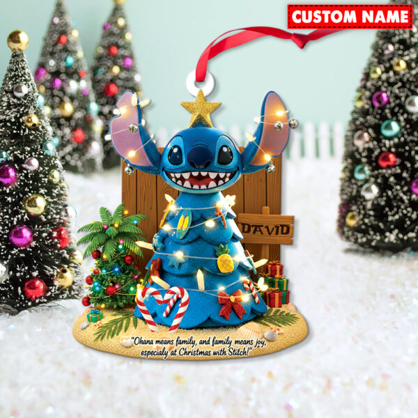 Personalized Stitch With Christmas Light On The Beach Christmas Ornament - Image 3