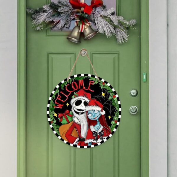 Welcome Christmas Jack And Sally Custom Shape Wood Sign Hanging - Image 2