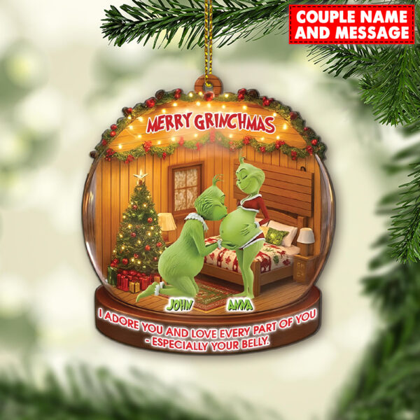 Personalized Green Monster Couple I Adore You And Love Every Part Of You Christmas Ornament - Image 2