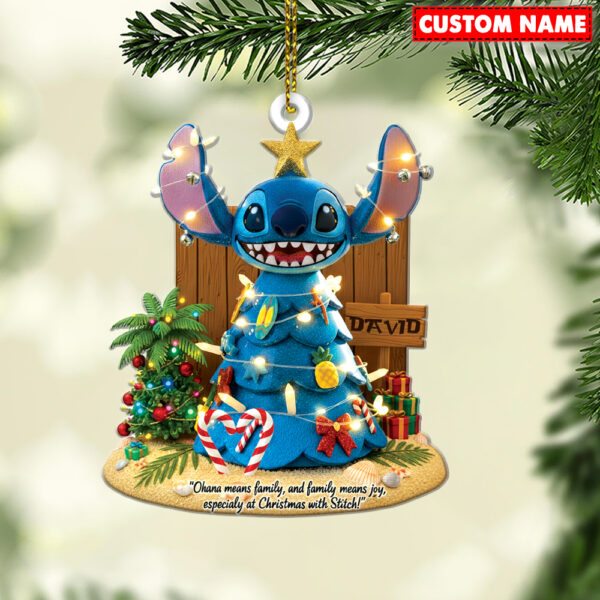 Personalized Stitch With Christmas Light On The Beach Christmas Ornament - Image 2