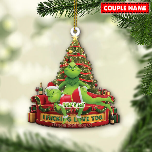Personalized Green Monster Couple I  Love You - Either Way Works Christmas Ornament - Image 2