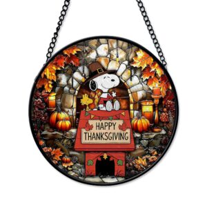 Alternative view of Snooopy Thanksgiving Stained Glass Suncatcher