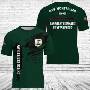 US Navy USS Montpelier (SSN-765) Assistant Command Fitness Leader Dark Green 3D Shirt