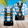 Bavaria Traditional Lederhosen Costume Blue Plaid Pattern with Edelweiss Flowers Hawaiian Shirt