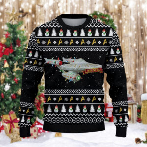 Alternative view of Star Trek NCC-1701 Trek The Halls With Christmas Lights Christmas Knitted Sweater