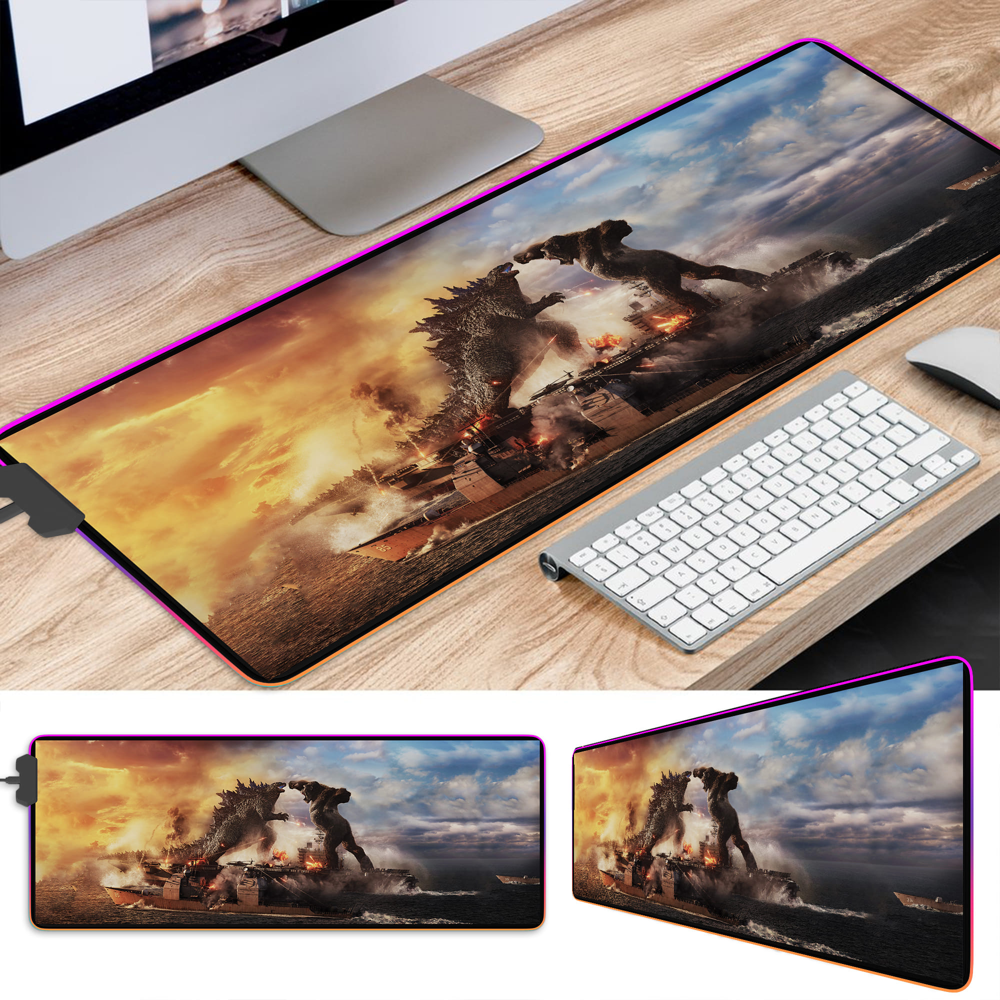 Godzilla on ship LED Desk Mat - Image 2