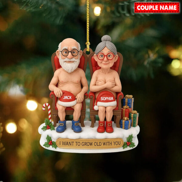 Personalized Old Couple I Want To Grow Old With You Christmas Ornament - Image 2