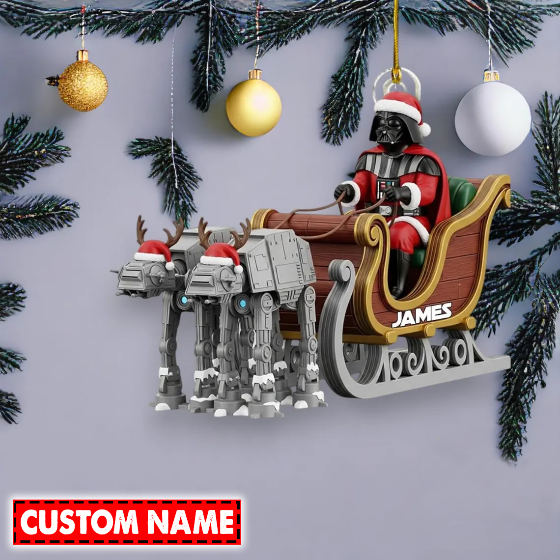 Personalized Darth Vader with AT-AT Reindeer Christmas Ornament - Image 3