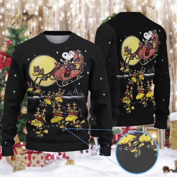 Snoopy And Woodstock Reindeer Christmas Knitted Sweater