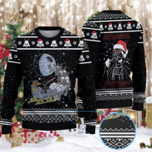 Star Wars Santa Darth Vader Open Sleigh Christmas Lights Christmas Knitted Sweater