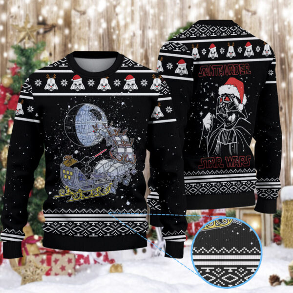Star Wars Santa Darth Vader Open Sleigh Christmas Lights Christmas Knitted Sweater