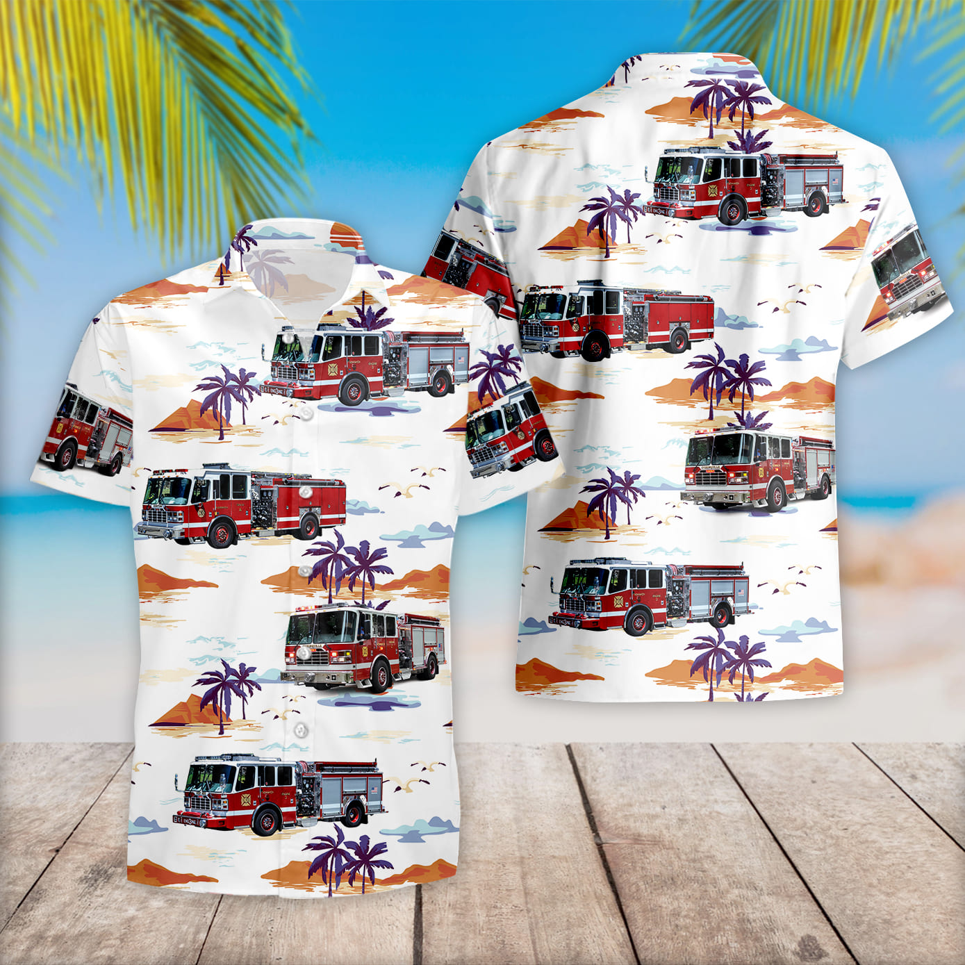 Norwich, Connecticut, Norwich Fire Department Squad A, Engine 2, and Engine 3 Hawaiian Shirt Version 2