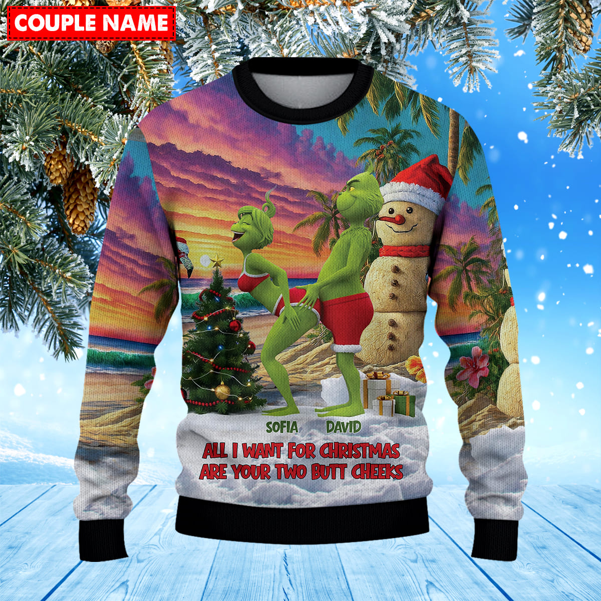 Personalized Mr Mrs Grinch Couple Christmas Knitted Sweater - Image 2
