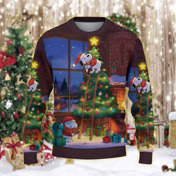 Snoopy Tree Christmas Knitted Sweater - Image 2