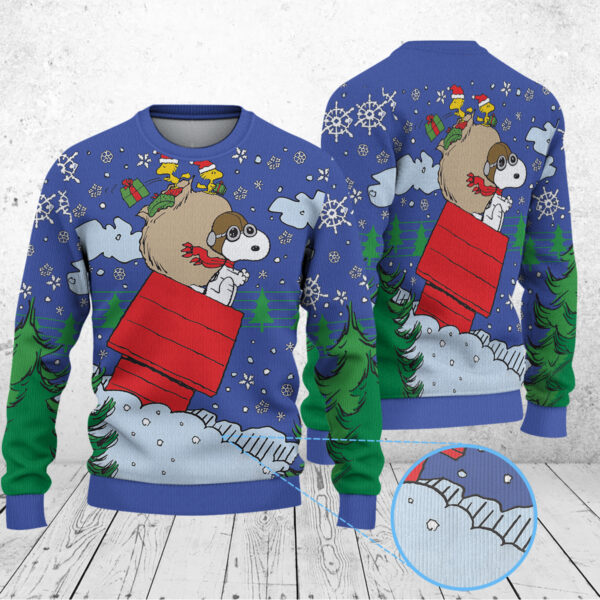 Snoopy & Woodstock In Red Baron Gear Christmas Knitted Sweater