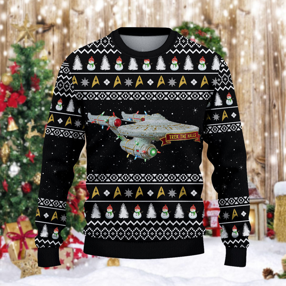 Star Trek NCC-1701 Trek The Halls With Christmas Lights Christmas Knitted Sweater - Image 2